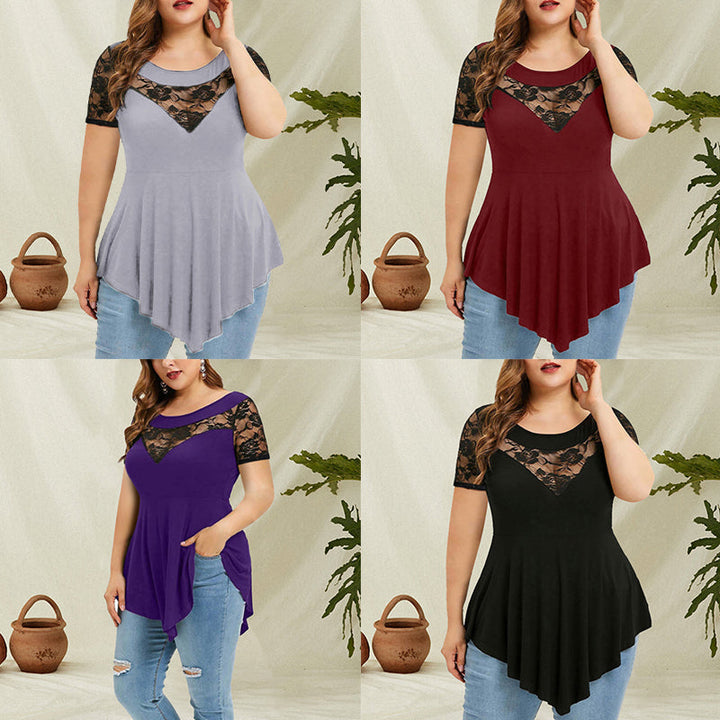 "Kvinnors blommig spetsblus kort ärm, elegant design, perfekt för sommarens tillfällen, feminin och sofistikerad look."