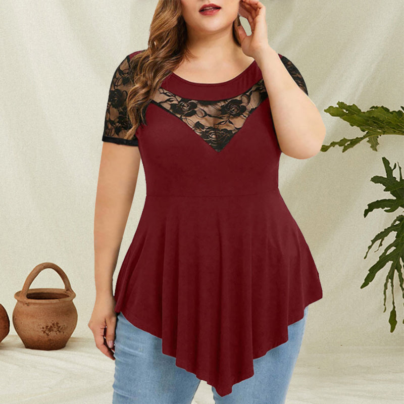 "Kvinnors blommig spetsblus kort ärm, elegant design, perfekt för sommarens tillfällen, feminin och sofistikerad look."
