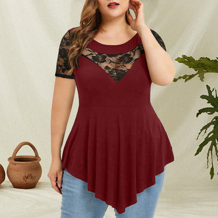 "Kvinnors blommig spetsblus kort ärm, elegant design, perfekt för sommarens tillfällen, feminin och sofistikerad look."