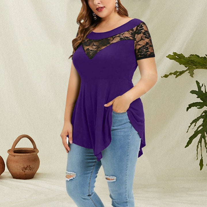 "Kvinnors blommig spetsblus kort ärm, elegant design, perfekt för sommarens tillfällen, feminin och sofistikerad look."