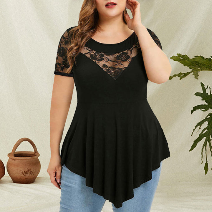 "Kvinnors blommig spetsblus kort ärm, elegant design, perfekt för sommarens tillfällen, feminin och sofistikerad look."