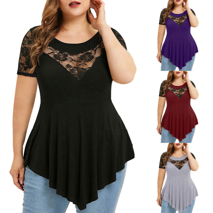 "Kvinnors blommig spetsblus kort ärm, elegant design, perfekt för sommarens tillfällen, feminin och sofistikerad look."