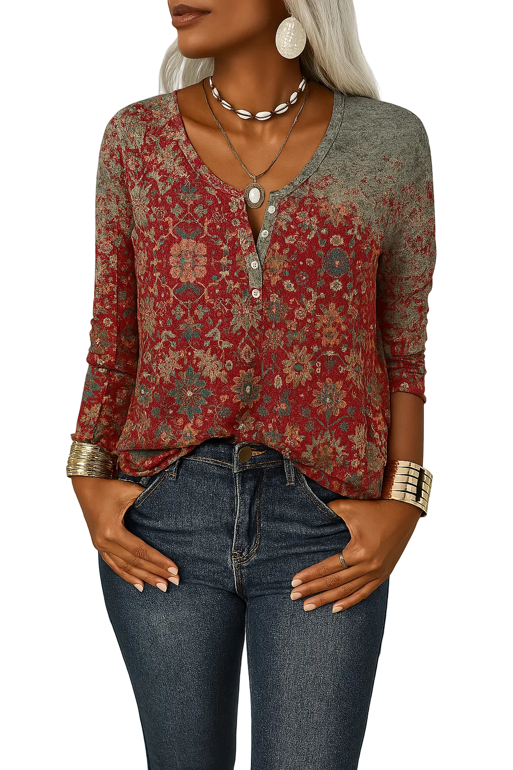Kvinnors boho blus med blommig design, lös passform och lättviktigt tyg, idealisk för sommar
