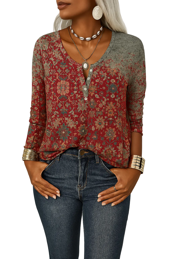 Kvinnors boho blus med blommig design, lös passform och lättviktigt tyg, idealisk för sommar