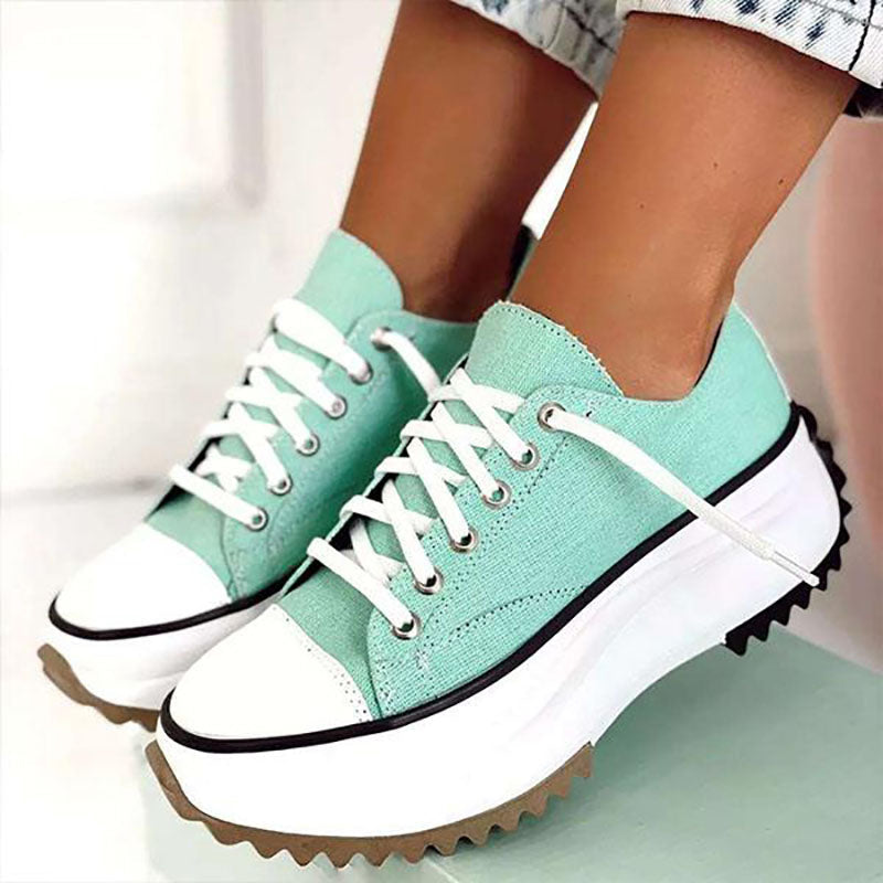 "Kvinnors canvas sneakers med tjocka sulor, gul färg, plattformsdesign, trendigt och hållbart material, stilsäkra skor."