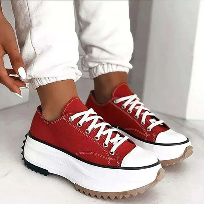 "Kvinnors canvas sneakers med tjocka sulor, gul färg, plattformsdesign, trendigt och hållbart material, stilsäkra skor."