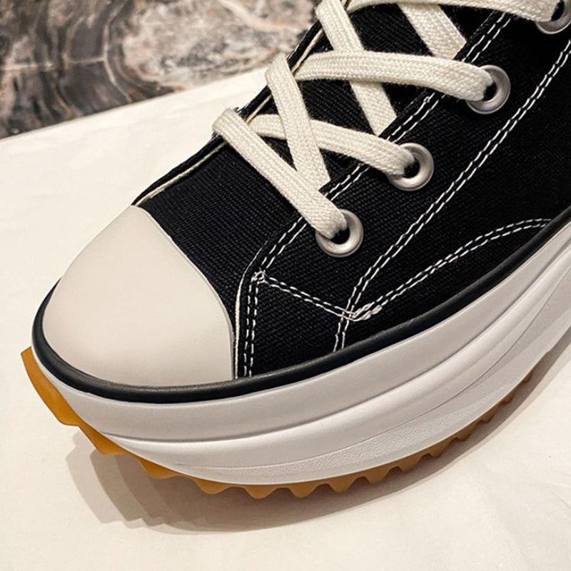 "Kvinnors canvas sneakers med tjocka sulor, gul färg, plattformsdesign, trendigt och hållbart material, stilsäkra skor."
