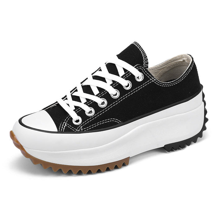"Kvinnors canvas sneakers med tjocka sulor, gul färg, plattformsdesign, trendigt och hållbart material, stilsäkra skor."