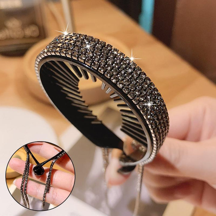 "Kvinnors elegant hårklämma med rhinestone pom pom, glänsande yta, silverfärgad, för alla hårtyper, perfekt accessoar."