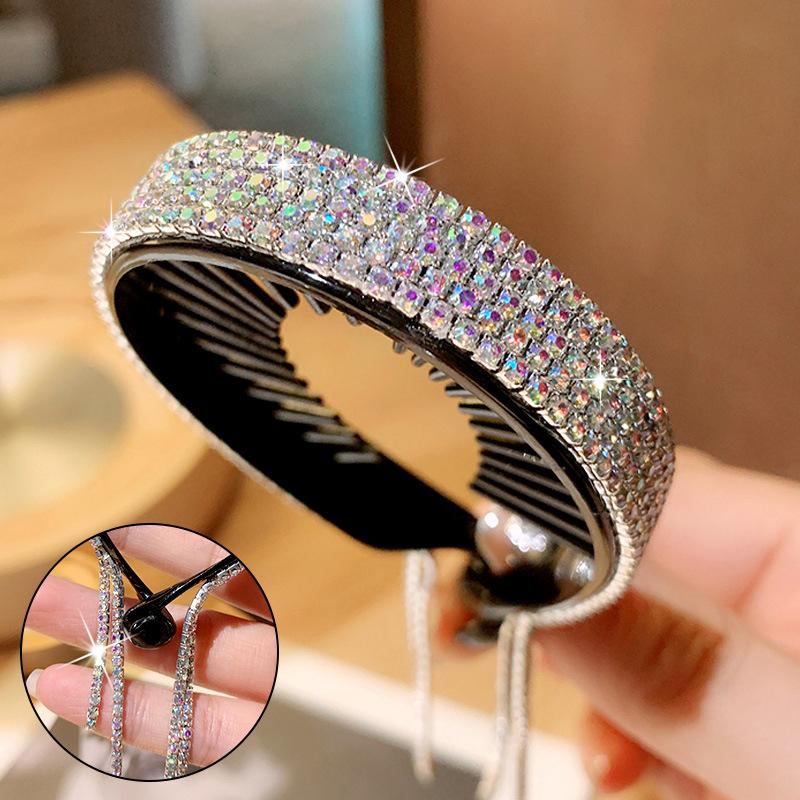 "Kvinnors elegant hårklämma med rhinestone pom pom, glänsande yta, silverfärgad, för alla hårtyper, perfekt accessoar."