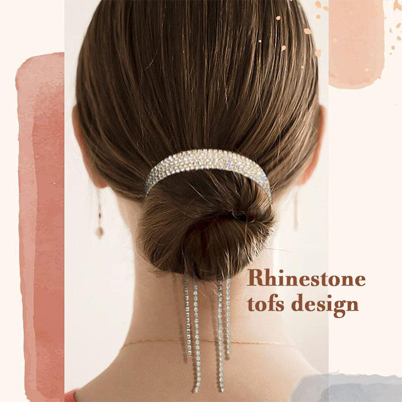 "Kvinnors elegant hårklämma med rhinestone pom pom, glänsande yta, silverfärgad, för alla hårtyper, perfekt accessoar."