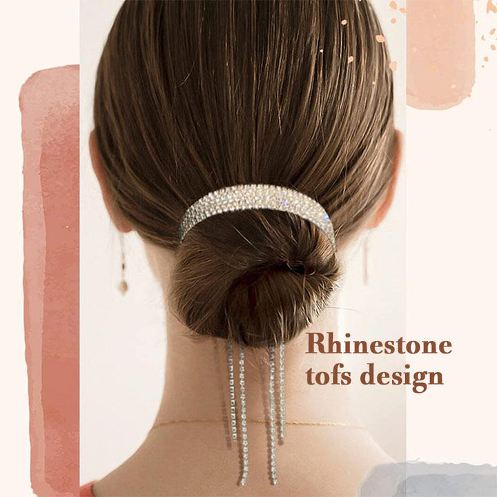 "Kvinnors elegant hårklämma med rhinestone pom pom, glänsande yta, silverfärgad, för alla hårtyper, perfekt accessoar."