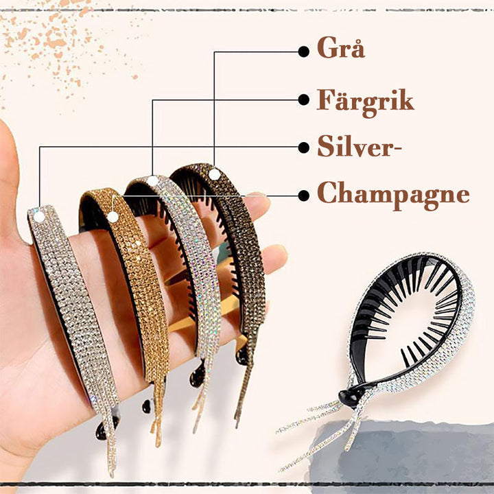 "Kvinnors elegant hårklämma med rhinestone pom pom, glänsande yta, silverfärgad, för alla hårtyper, perfekt accessoar."