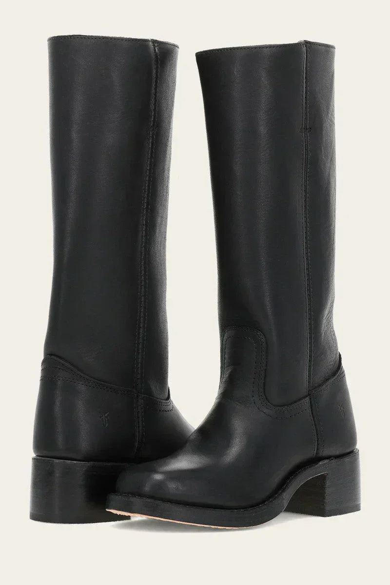 Bekväma och trendiga blockklacksstövlar för damer i knähög westernmodell, klassisk design.