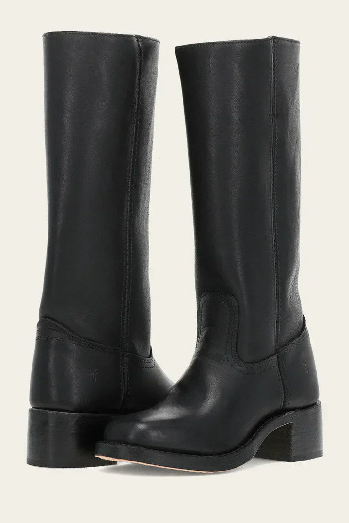 Bekväma och trendiga blockklacksstövlar för damer i knähög westernmodell, klassisk design.