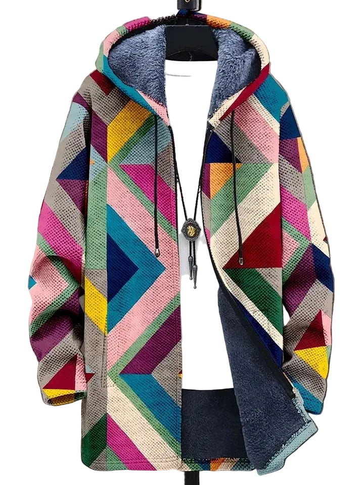 Kvinnors konstnärliga kofta med unika mönster, perfekt för boho vårmode.