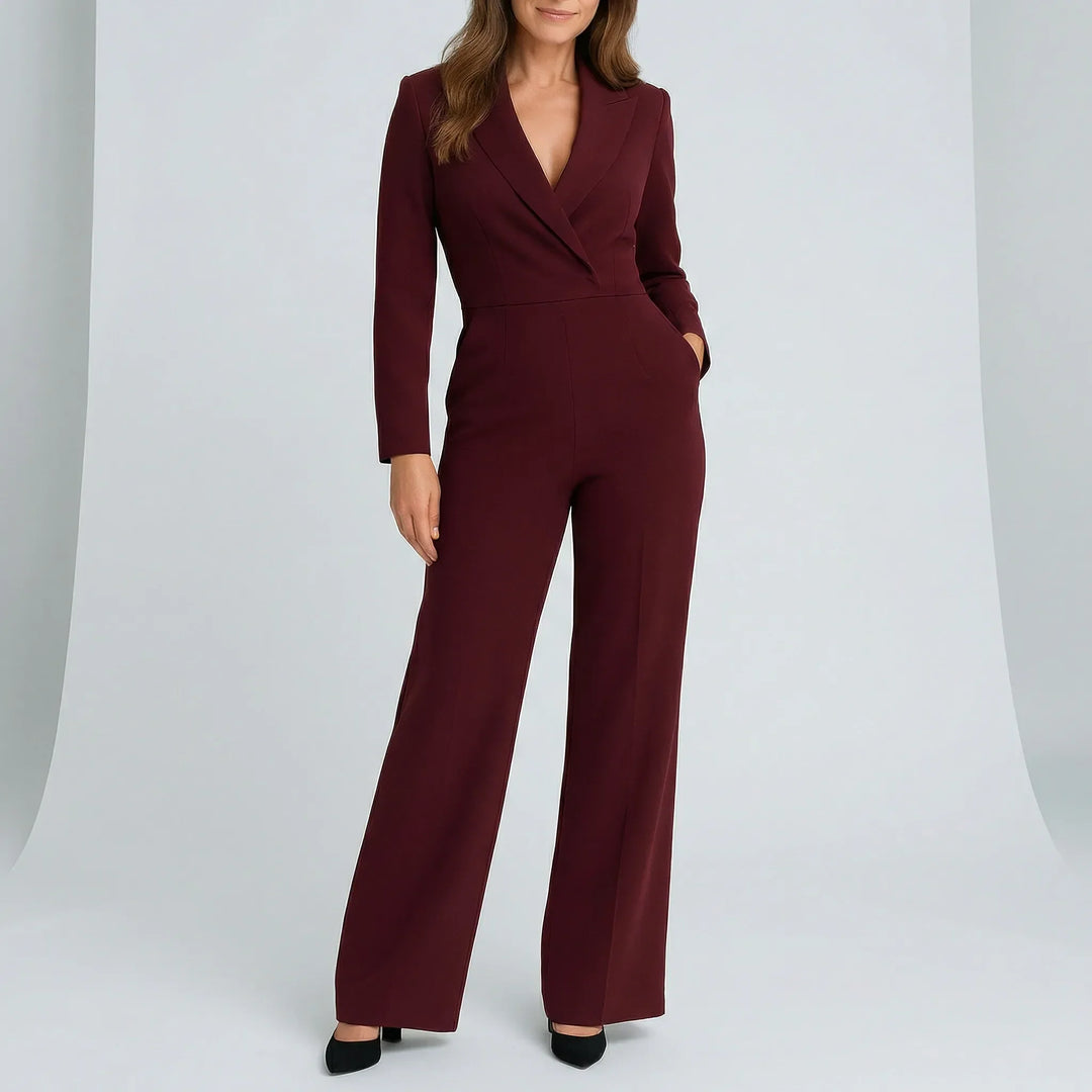 Elegant festjumpsuit för kvinnor, långärmad med figursydd passform och vida byxben. Stilren för kvällen.