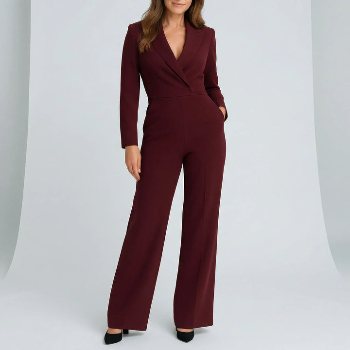 Elegant festjumpsuit för kvinnor, långärmad med figursydd passform och vida byxben. Stilren för kvällen.
