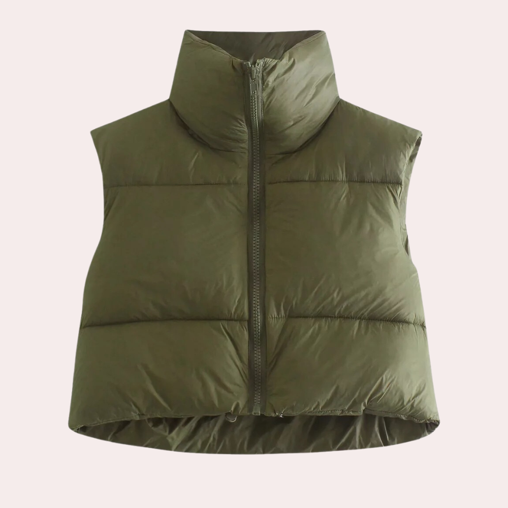 Elegant kort damväst, vadderad och lättviktig, perfekt för en trendig vardagsstil under hösten.