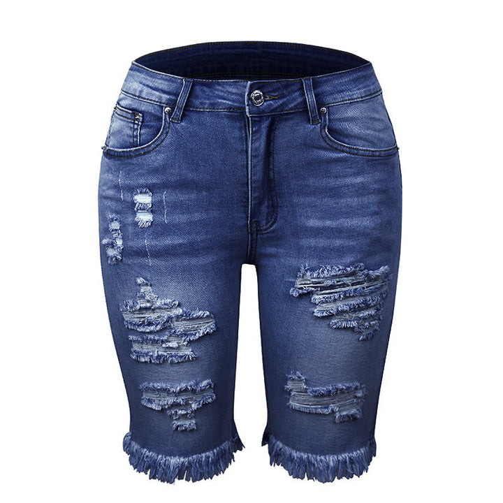 "Kvinnors ljusblå stretchiga jeans med leopardmönster, stilrena och bekväma för alla tillfällen."