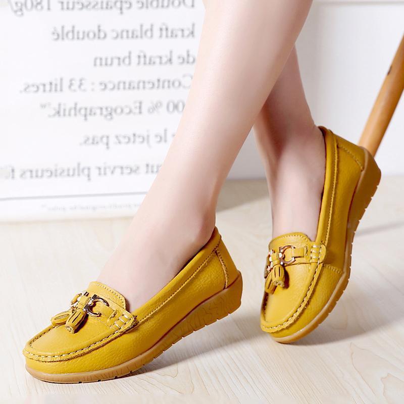 "Kvinnors luftiga läder loafers slip-on; elegant design, lätt halkfri sula, avslappnad stil för vardag och speciella tillfäll