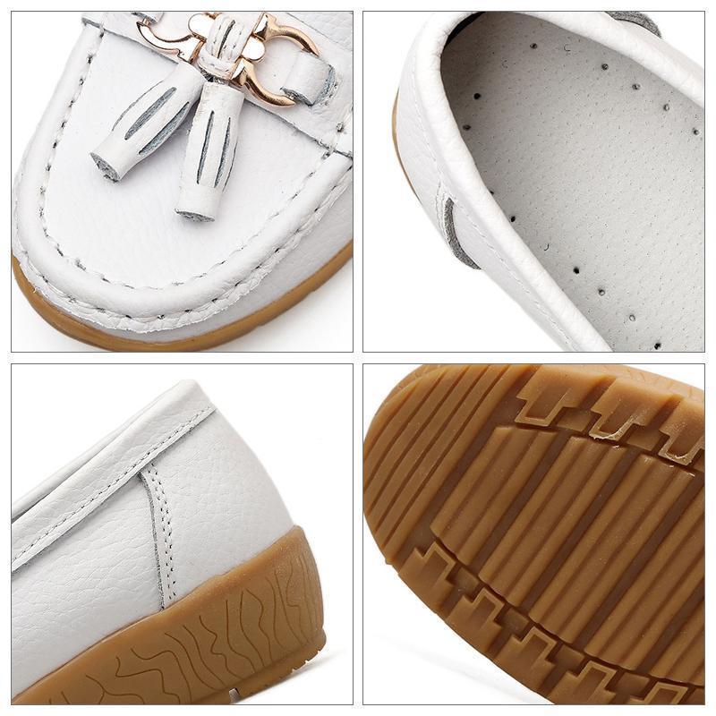 "Kvinnors luftiga läder loafers slip-on; elegant design, lätt halkfri sula, avslappnad stil för vardag och speciella tillfäll