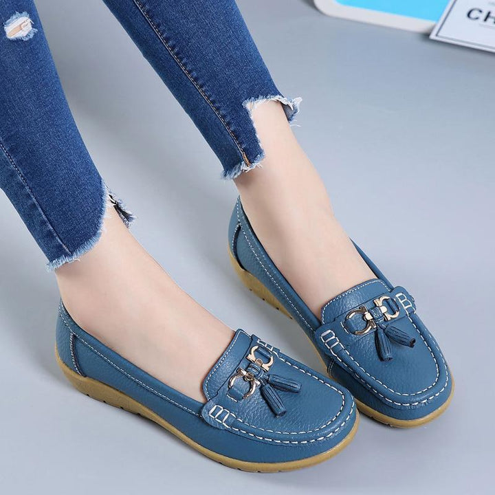 "Kvinnors luftiga läder loafers slip-on; elegant design, lätt halkfri sula, avslappnad stil för vardag och speciella tillfäll