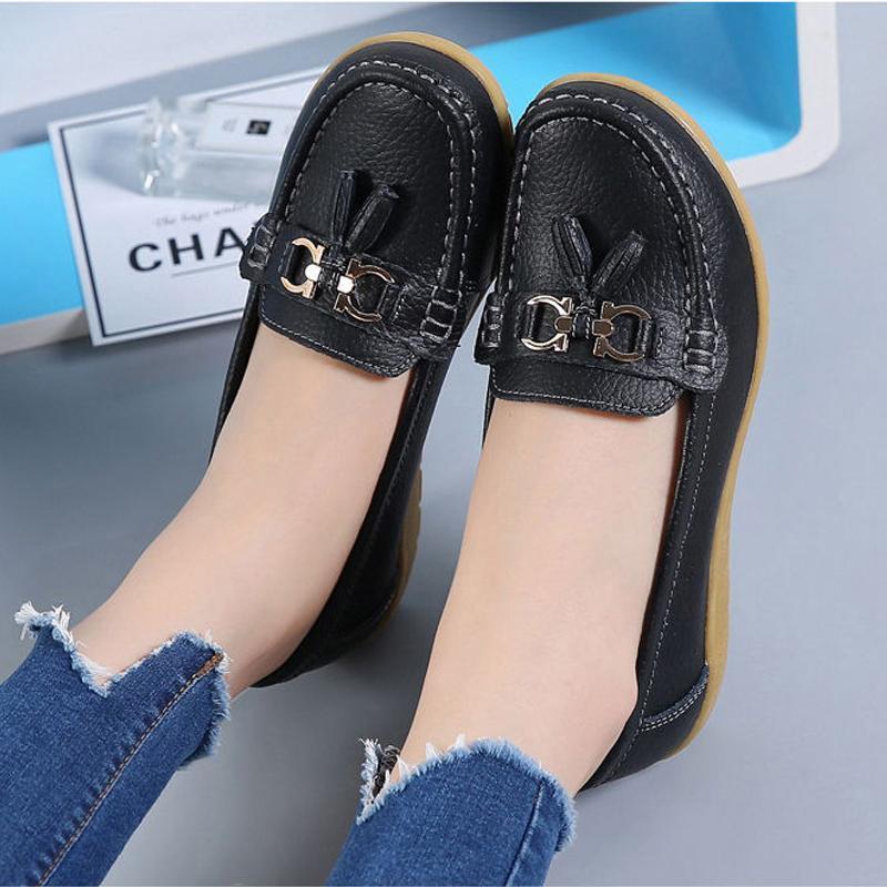 "Kvinnors luftiga läder loafers slip-on; elegant design, lätt halkfri sula, avslappnad stil för vardag och speciella tillfäll