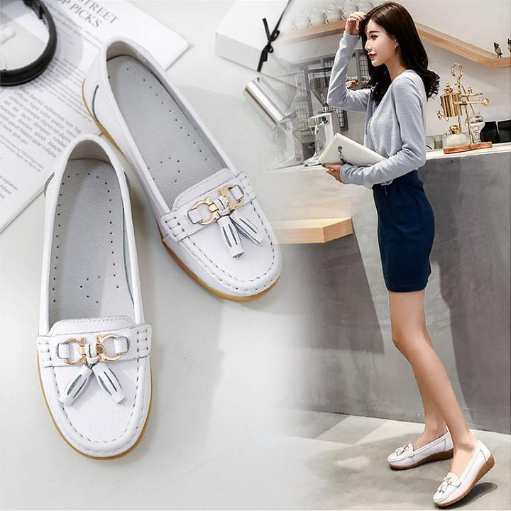 "Kvinnors luftiga läder loafers slip-on; elegant design, lätt halkfri sula, avslappnad stil för vardag och speciella tillfäll