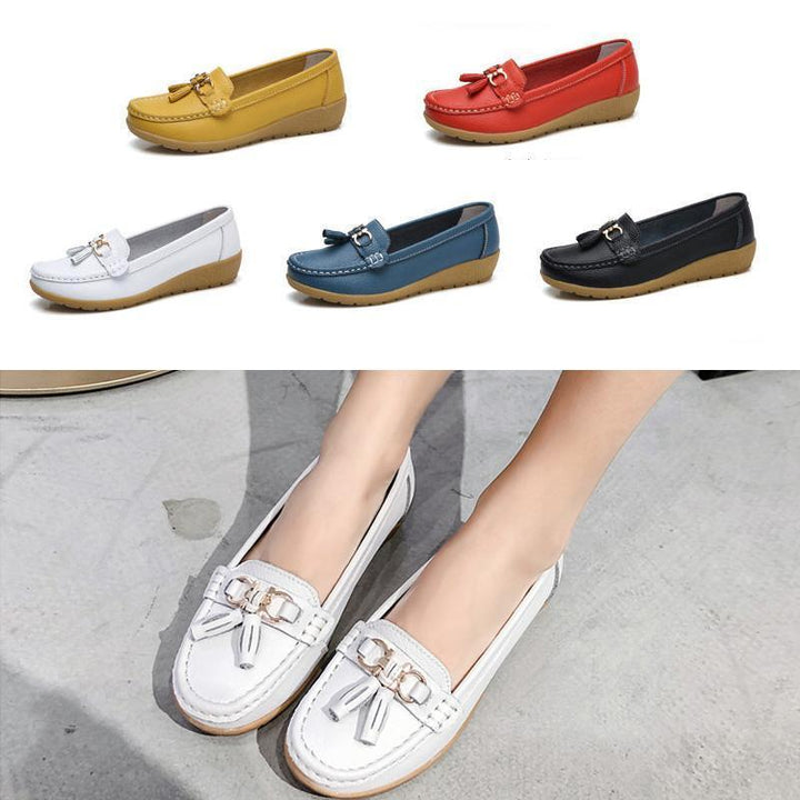 "Kvinnors luftiga läder loafers slip-on; elegant design, lätt halkfri sula, avslappnad stil för vardag och speciella tillfäll