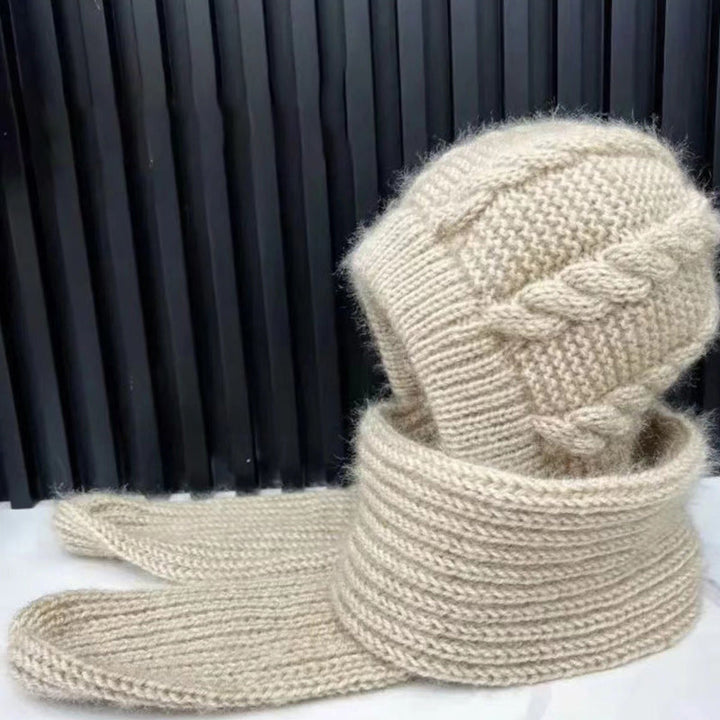 "Kvinnors mössa och halsdukset i akrylfleece, mjukt grått tyg och fuskpälsfleecefoder, perfekt för vinter."