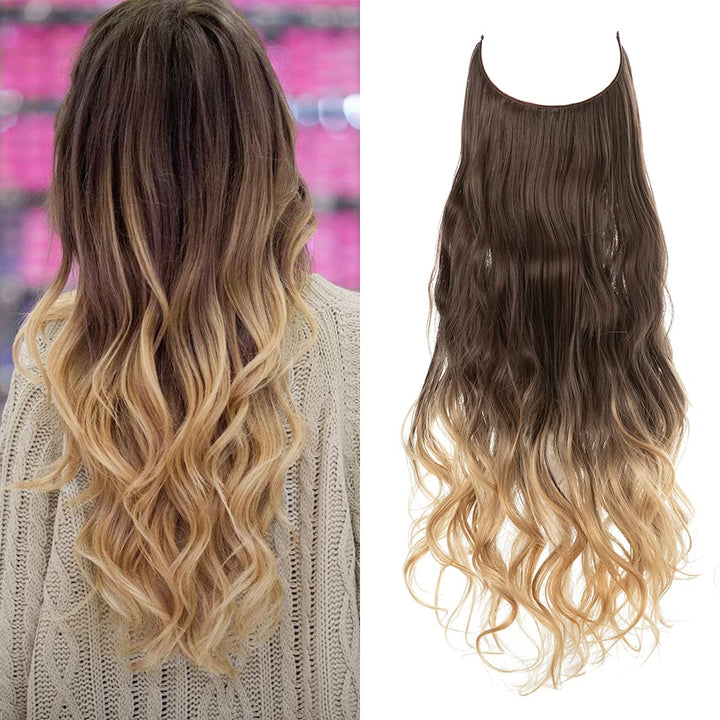 Långt blont hår med osynliga 40 cm hårextensions, ger vacker volym & längd.