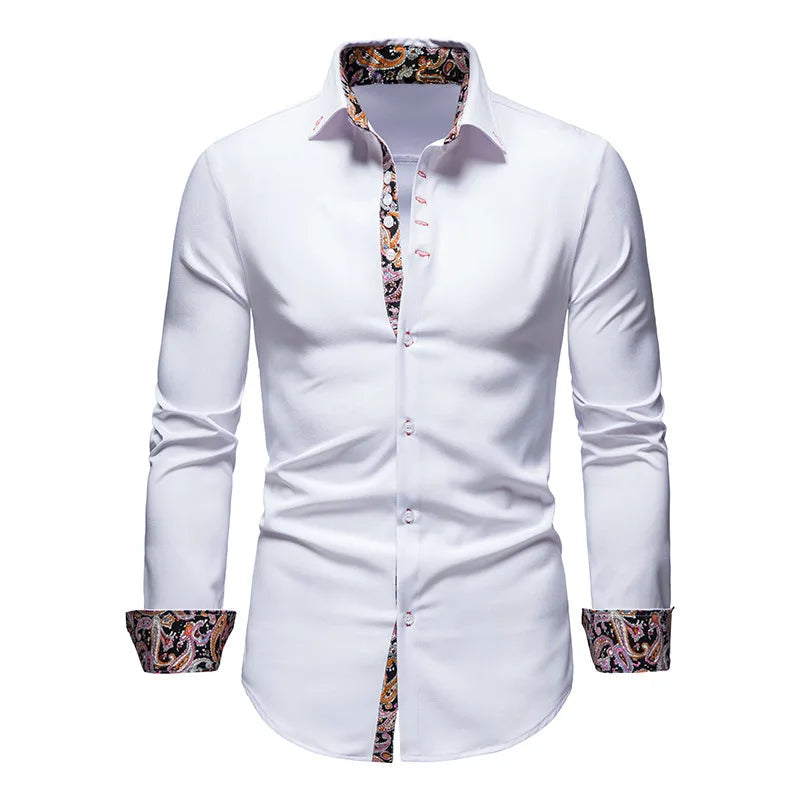 Bekväm och maskintvättbar kvinnors skjorta med livfullt paisley-tryck för vår- och höstmode.