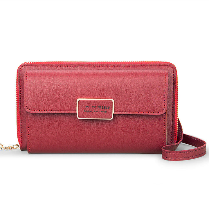 "Kvinnors quiltad crossbody-telefonväska i PU-läder, röd, med justerbara remmar och elegant mönster, perfekt för dagligt bruk