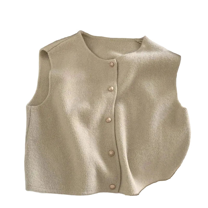 Kvinnors ärmlös vardagsväst i beige med knäppning fram, perfekt för avslappnad vår- och sommarmode