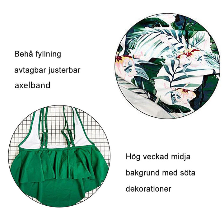 "Kvinnors rynkad bikini med hög midja, ruffle-design; mjuka axelband, smickrande sommarstil, komfort och stöd."
