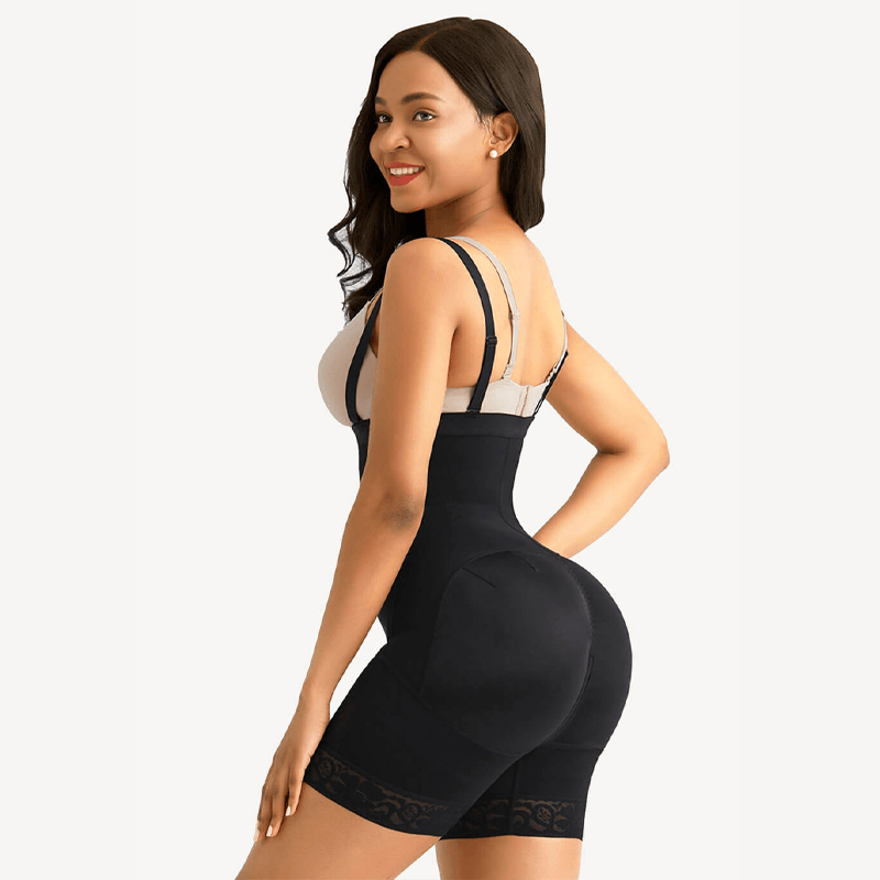 "Kvinnors shapewear bodysuit med höftlyft, magkontroll, U-formad bystförstärkare, svart material, elegant skärning"