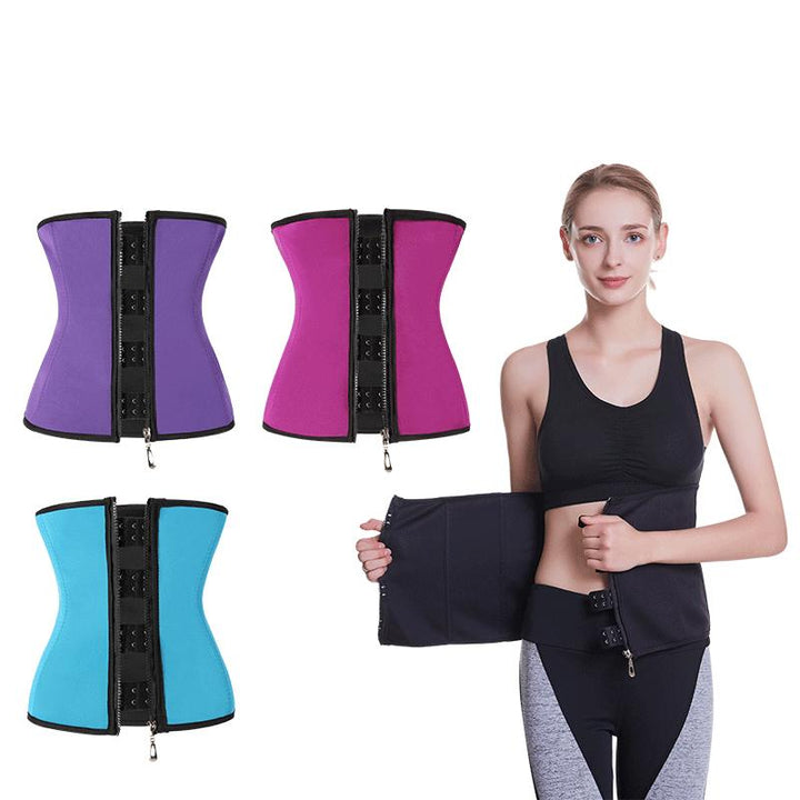 "Kvinnors shapewear träningsbälte för viktminskning i spandex, tillgänglig i blå, lila, svart, rosa, ger kompression."