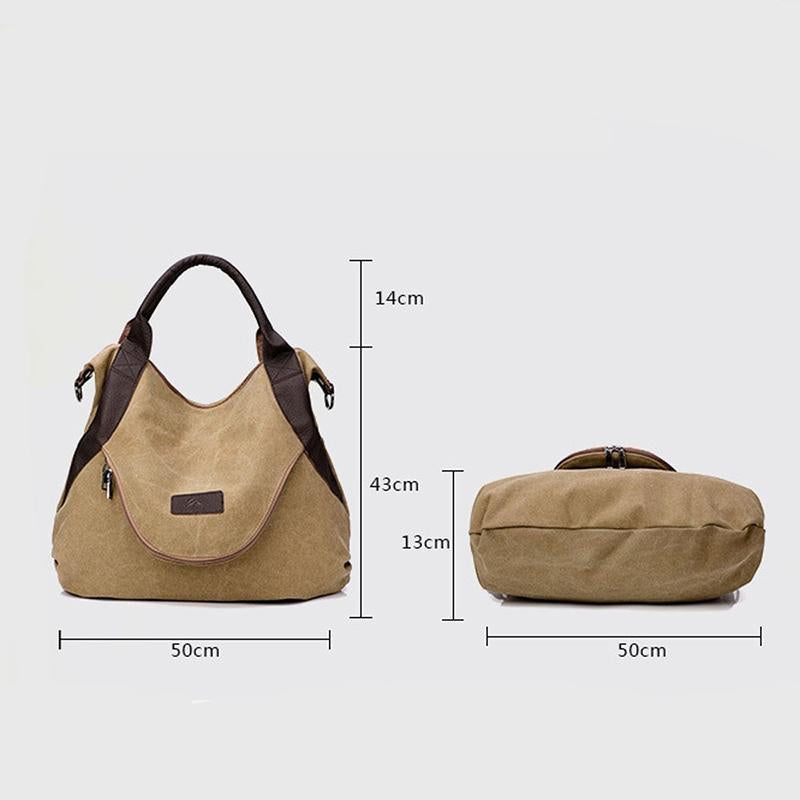 "Kvinnors stor canvas handväska i robust canvas med säker dragkedja, mjuk chic känsla, perfekt för dagligt bruk."