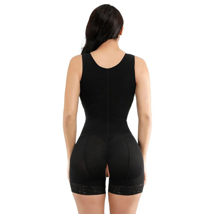 "Kvinnors svart slimmad bodysuit med dragkedja, erbjuder sömlös passform och kompression för elegant siluett."