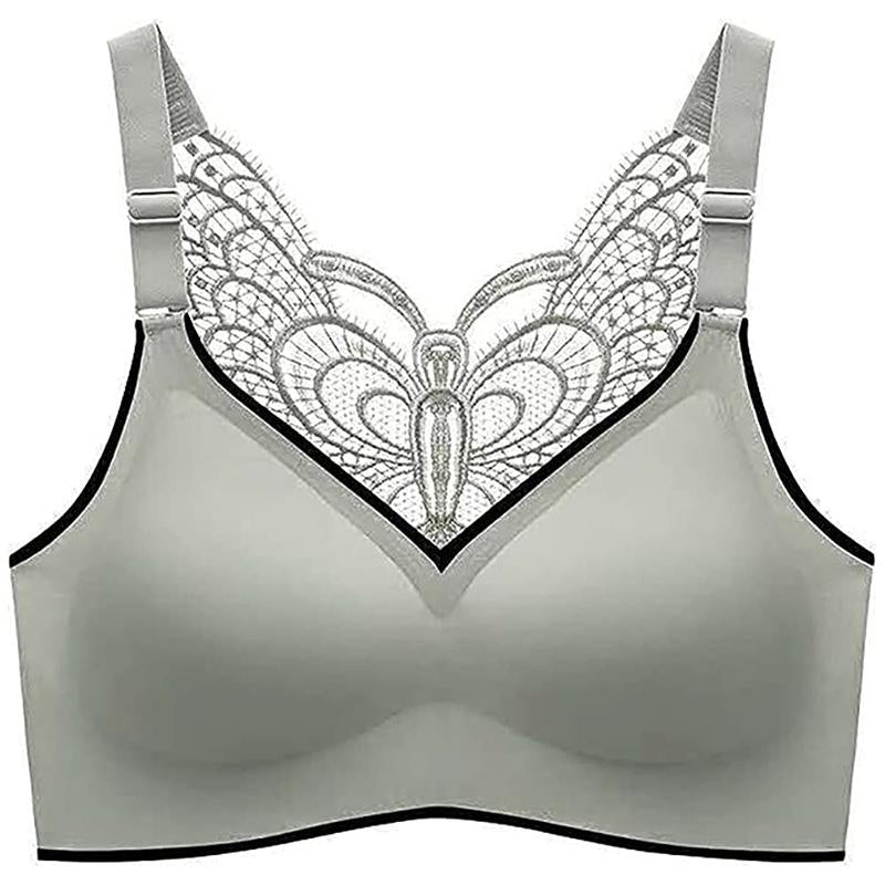 "Kvinnors trådfri butterfly bh, mjukt material, i svart och lila, ger komfort och stil för daglig användning."