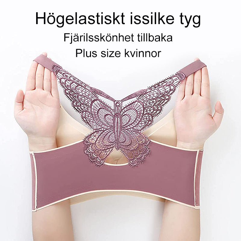"Kvinnors trådfri butterfly bh, mjukt material, i svart och lila, ger komfort och stil för daglig användning."