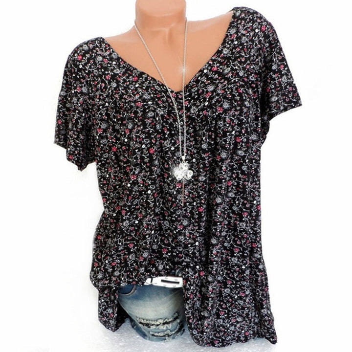 "Kvinnors V-ringad lös kortärmad t-shirt i bomull, mjuk och bekväm, chic design för sommarstil och avslappnad look."