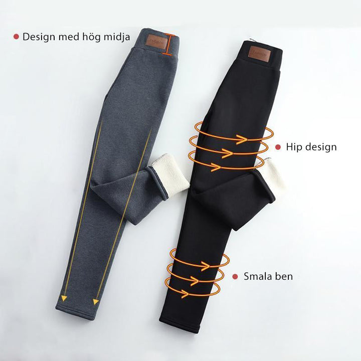 "Kvinnors vintertäta fleecefodrade leggings i grått eller svart, med elastisk passform och mjukt foder för optimal värme."