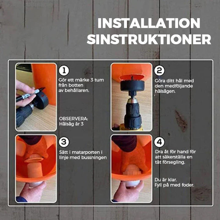 "Kyckling utfodringsverktyg i plast, vit och röd/svart, optimerar fjäderfäets utfodring med väderskyddad design."