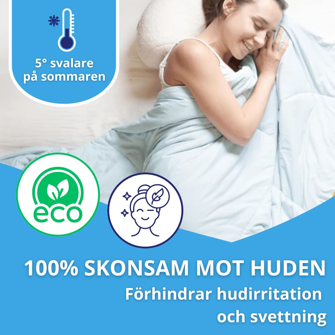 Svalkande sommartäcke i resväv för optimal sovkomfort. Andningsbart kyltäcke förbättrar sömnkvaliteten.
