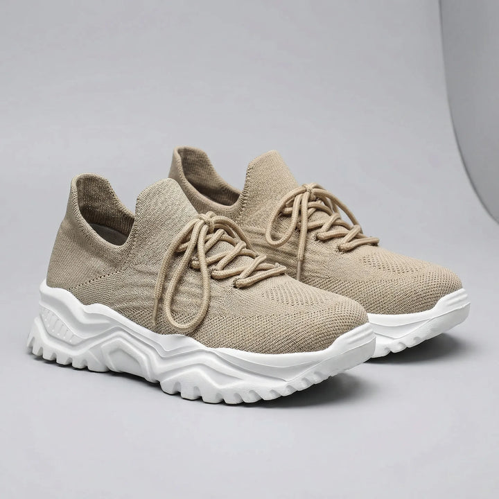 Bekväma beige Abbey damsneakers, lågprofil träningsskor med stöd för vardag och långa promenader.