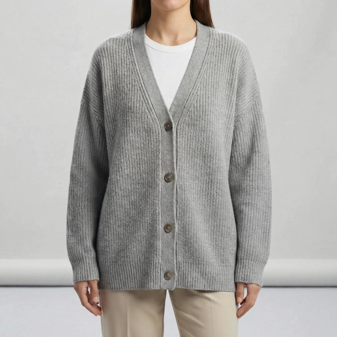Stella lång cardigan för dam med öppen framkant, ett mångsidigt plagg för modern och bekväm stil.