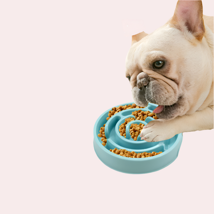 Hundmatskål designad för långsam ätning. Hjälper matsmältning och motverkar hetsätning.