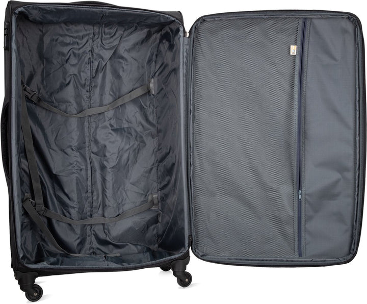 Flexibel kabinväska, mjukt bagage med snurrhjul och TSA-lås för säkra resor.
